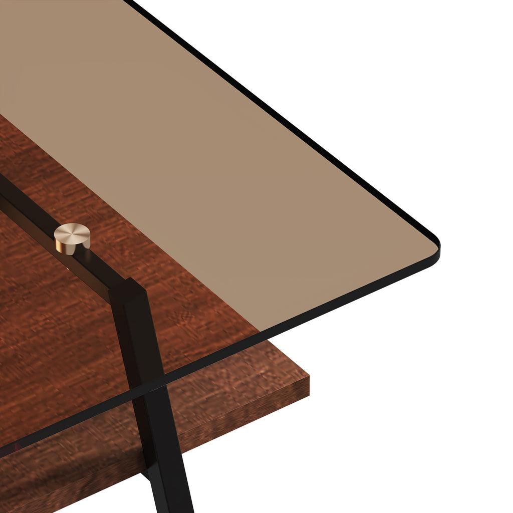 Modern Rectangular Coffee Table with Tempered Brown Glass Top and MDF Layer – Table for Living Room - Grand Goldman Shop