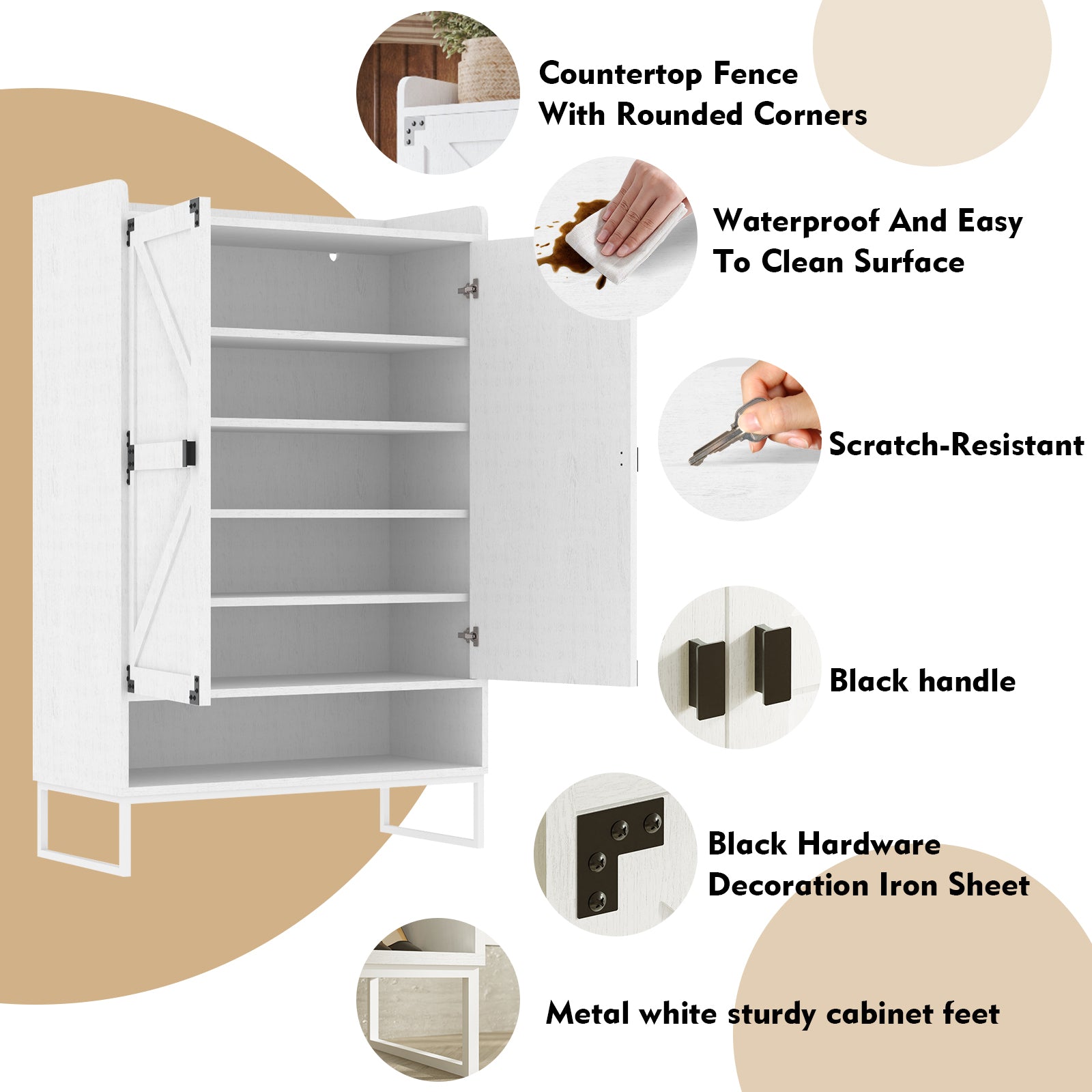 Shoe Cabinet with Doors, 6-Tier Shoe Storage Cabinet with Adjustable Shelves, Wooden Shoes Rack Shoe Storage Organizer for Entryway, Hallway, Closet, Living Room - Grand Goldman Shop