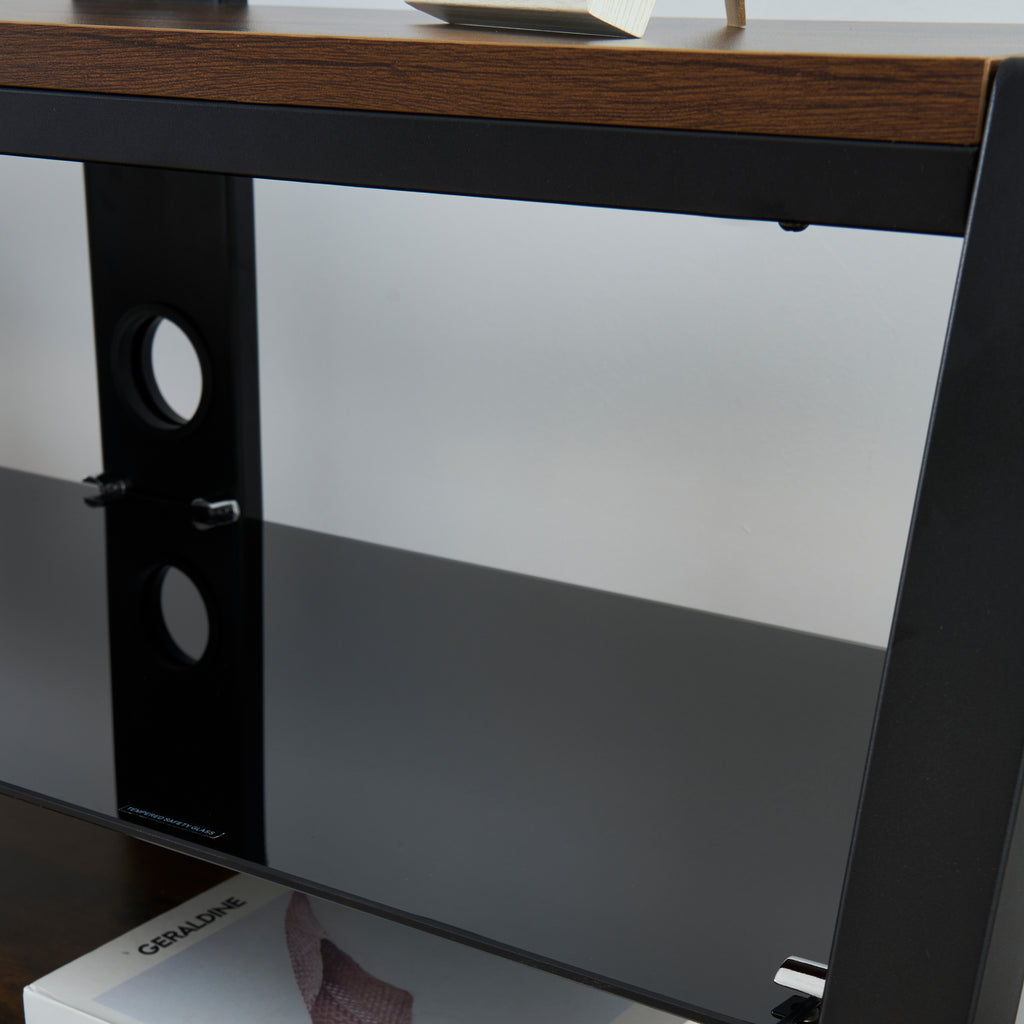 Wooden Storage TV Stand Black Tempered Glass Height Adjustable Universal Swivel Entertainment Center With Mount TV Stand, Rustic Browm - Grand Goldman Shop