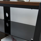 Wooden Storage TV Stand Black Tempered Glass Height Adjustable Universal Swivel Entertainment Center With Mount TV Stand, Rustic Browm - Grand Goldman Shop