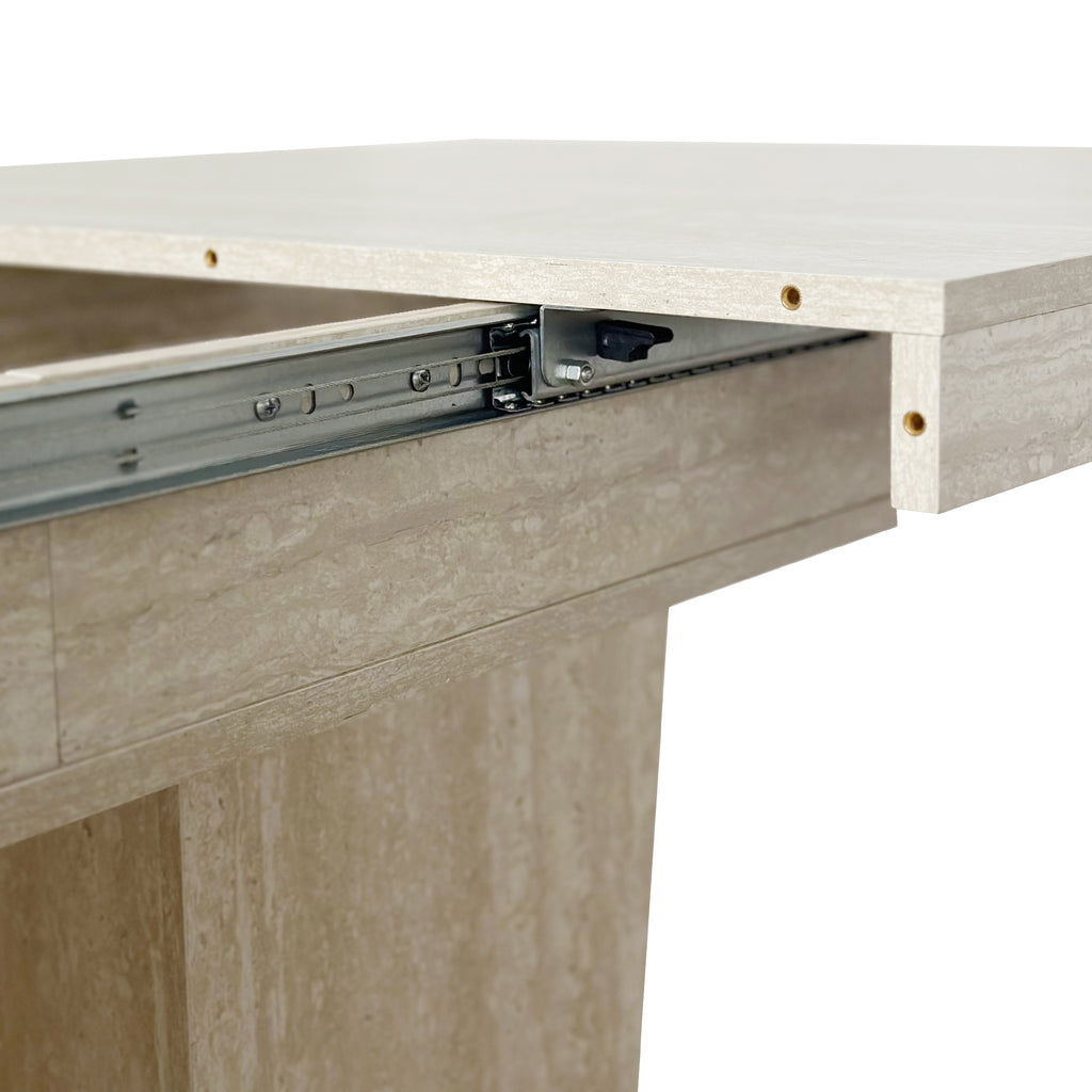 Rectangular extendable dining table, suitable for 6-10 people, with veined travertine pattern, dimensions 160-200 cm, simple and elegant. - Grand Goldman Shop