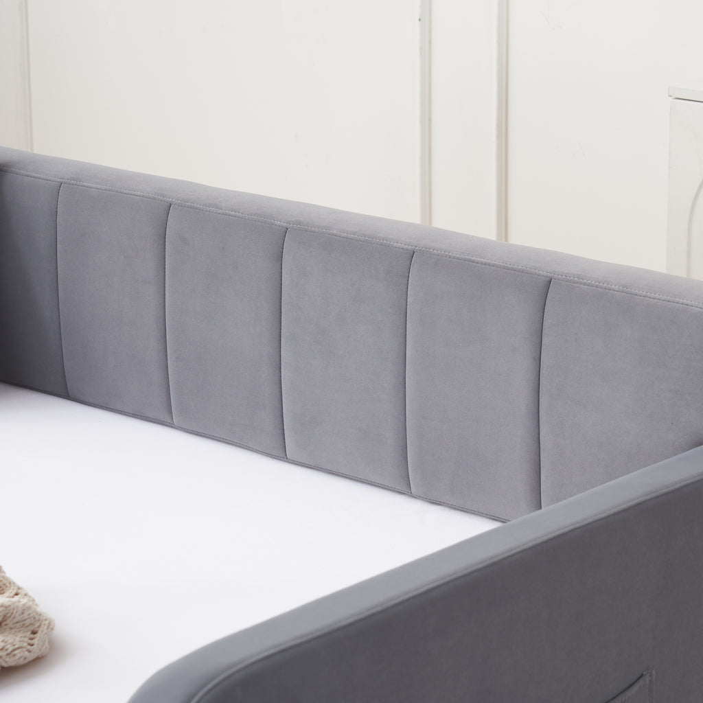 Twin Upholstered Daybed Frame with Trundle, Twin Size Sofa Bed for Bedroom Living Room Guest Room, Wood Slat Support,Grey - Grand Goldman Shop