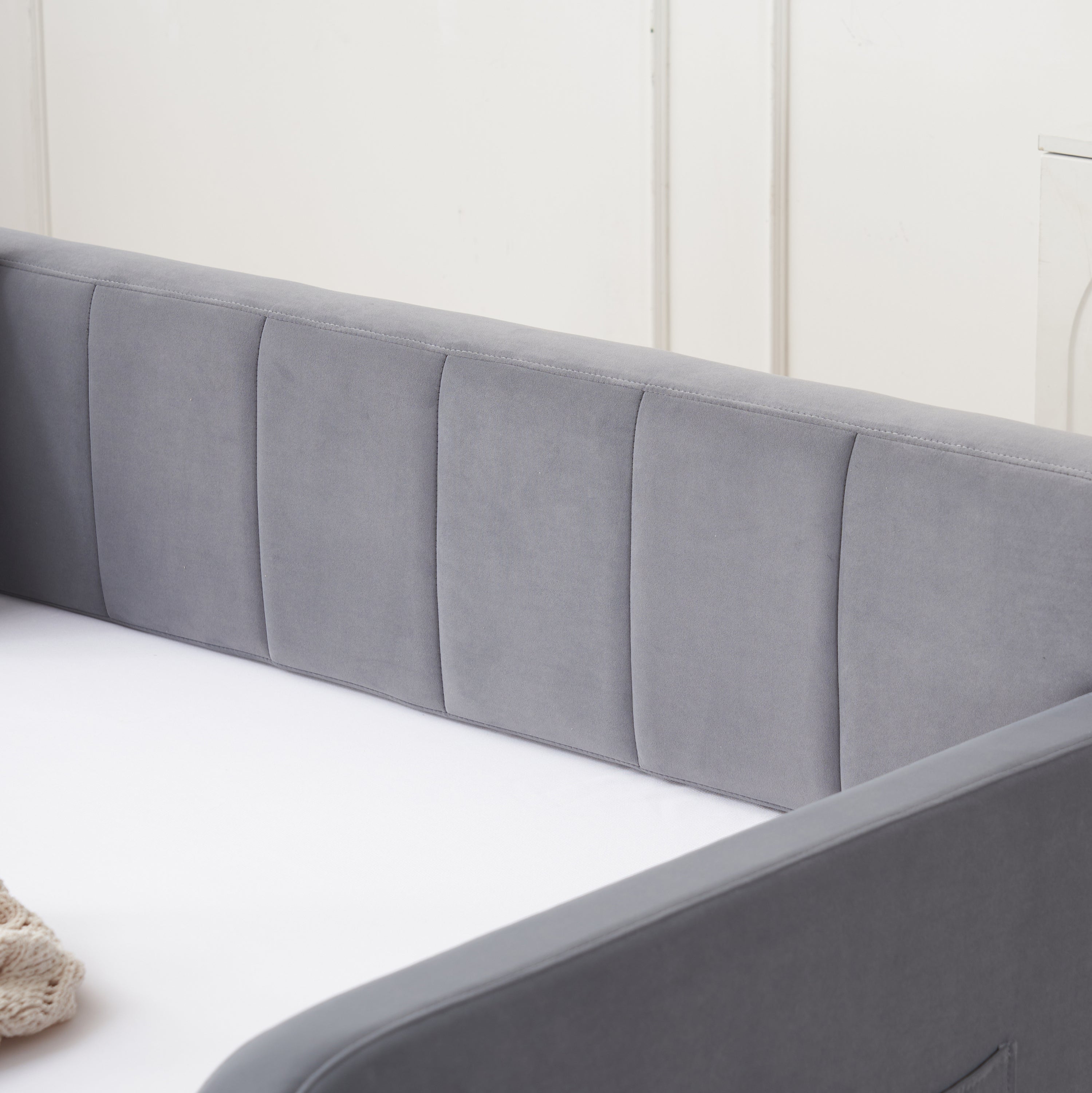 Twin Upholstered Daybed Frame with Trundle, Twin Size Sofa Bed for Bedroom Living Room Guest Room, Wood Slat Support,Grey - Grand Goldman Shop