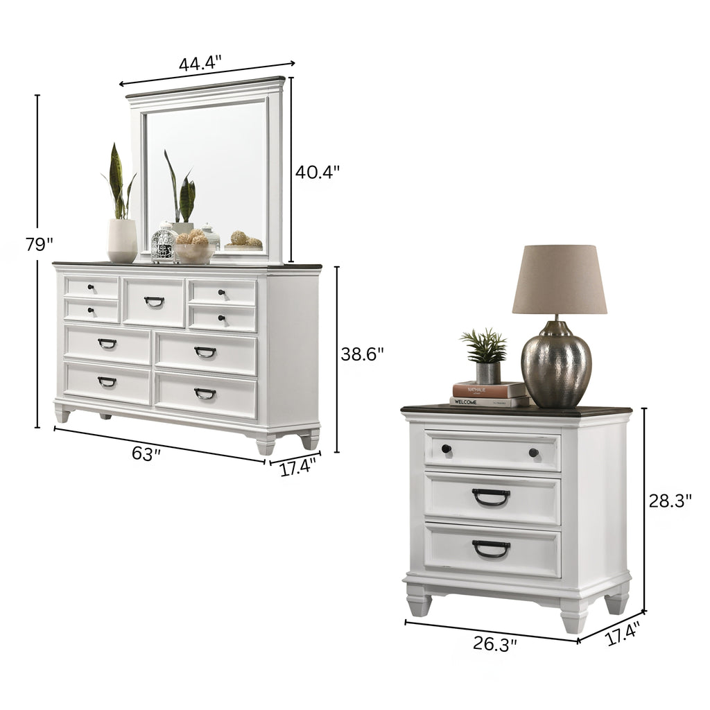 Clelane Wood Bedroom Set with Shiplap Panel King Bed, Dresser, Mirror, and two Nightstands - Grand Goldman Shop