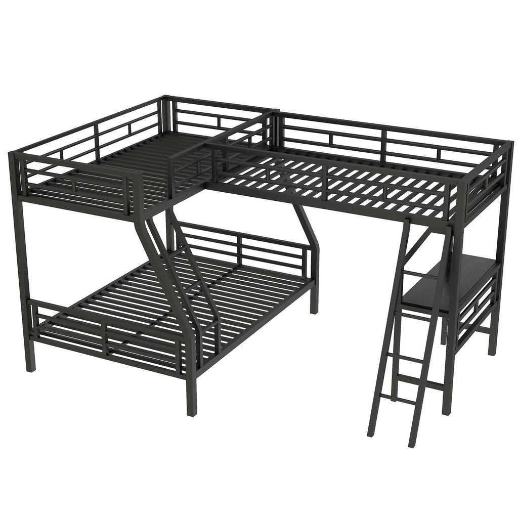 Twin over Full Bunk Bed with Loft and Desk, Metal Black, L-Shaped Design for 3 Sleepers - Grand Goldman Shop