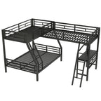 Twin over Full Bunk Bed with Loft and Desk, Metal Black, L-Shaped Design for 3 Sleepers - Grand Goldman Shop