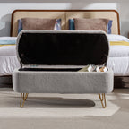 Grey Storage Ottoman Bench for End of Bed Gold Legs, Modern Grey Faux Fur Entryway Bench Upholstered Padded with Storage for Living Room Bedroom - Grand Goldman Shop