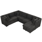 U-shaped Sectional Sofa Pull Out Bed with USB Ports, Power Sockets, Back Pillows & Storage Chaise, Black Chenille, 108.6' - Grand Goldman Shop