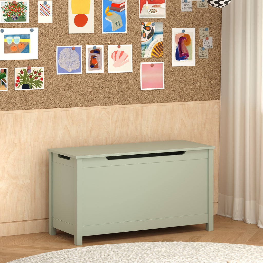 Kids Wooden Toy Box Storage with Safety Hinged Lid for Ages 2+ (Sage) | Premium Home Decor - Grand Goldman