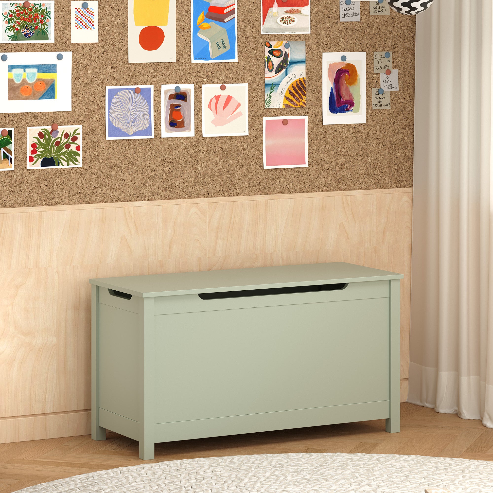 Kids Wooden Toy Box Storage with Safety Hinged Lid for Ages 2+ (Sage) | Premium Home Decor - Grand Goldman