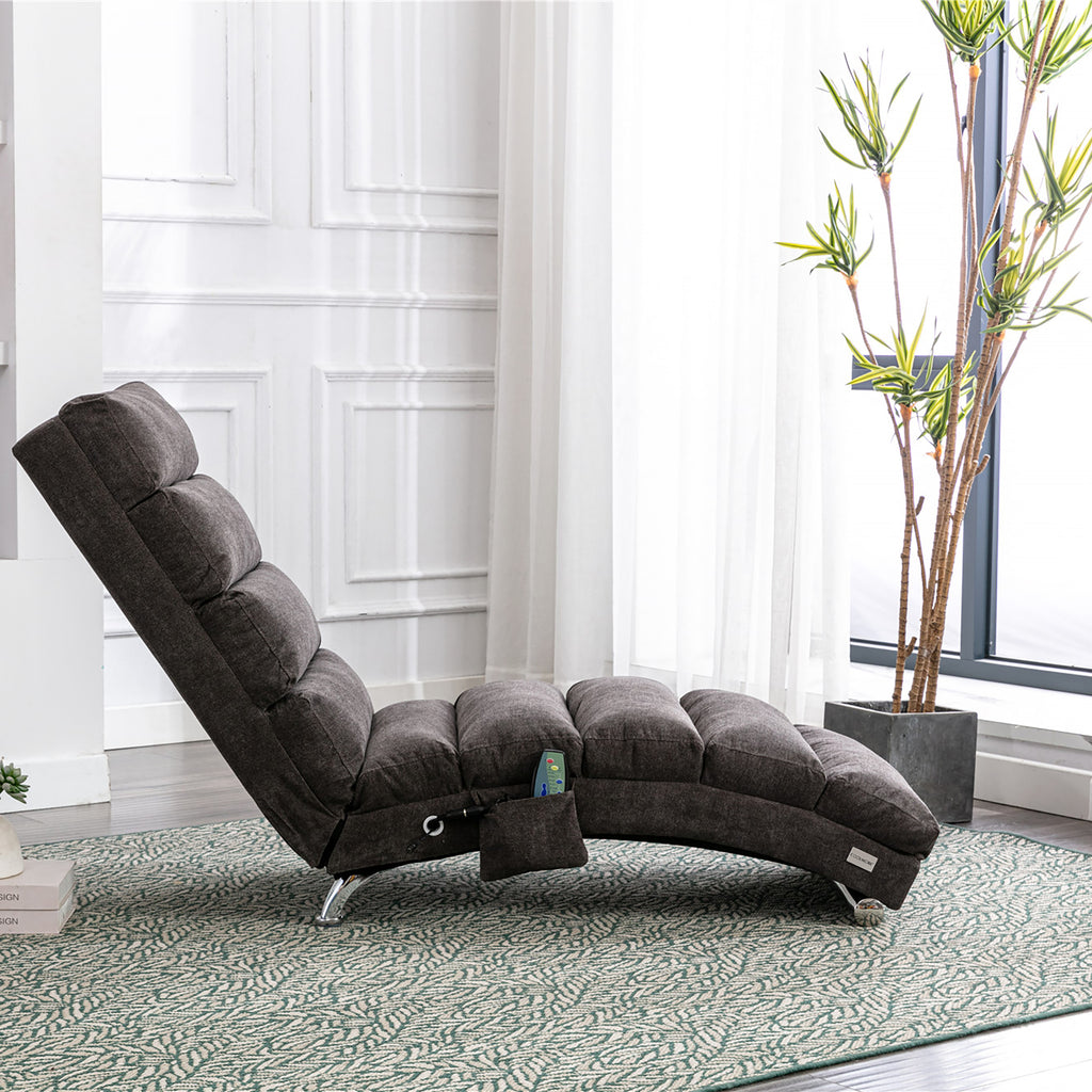 Ergonomic Linen Massage Chaise Lounge with Remote Control, Dark Gray, Electric Massage Lounger with 5 Modes - Grand Goldman Shop