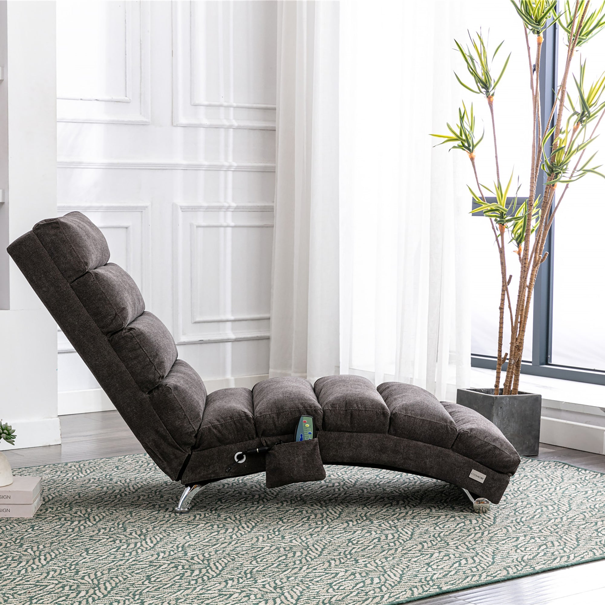 Ergonomic Linen Massage Chaise Lounge with Remote Control, Dark Gray, Electric Massage Lounger with 5 Modes - Grand Goldman Shop
