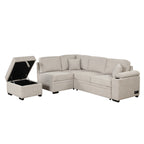 2 in 1 Sleeper Sofa Bed with Storage Ottoman, Beige Linen Upholstery, 84.75' L Shape Couch for Small Spaces - Grand Goldman Shop