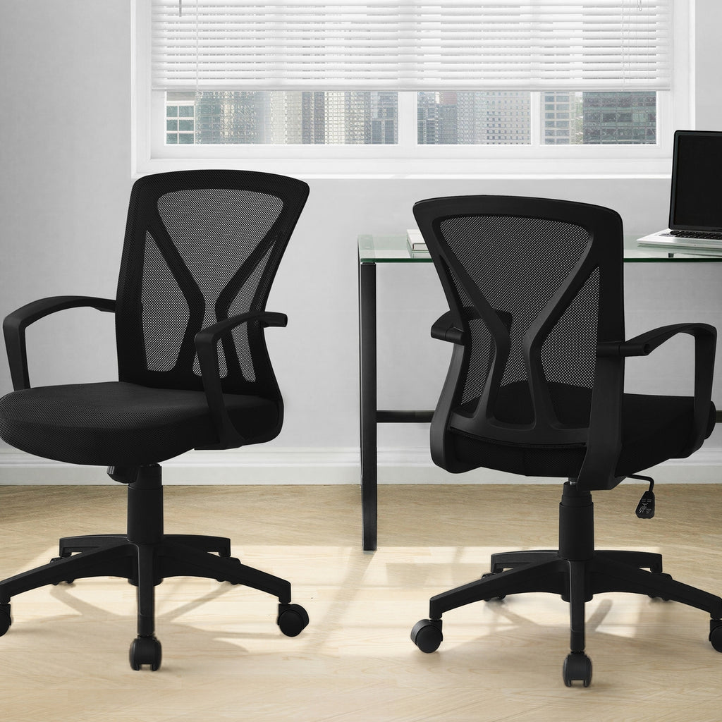 Contemporary Office Chair with Adjustable Height, Swivel, Ergonomic Design, Black Mesh Back, Black Metal Frame, Modern Work D