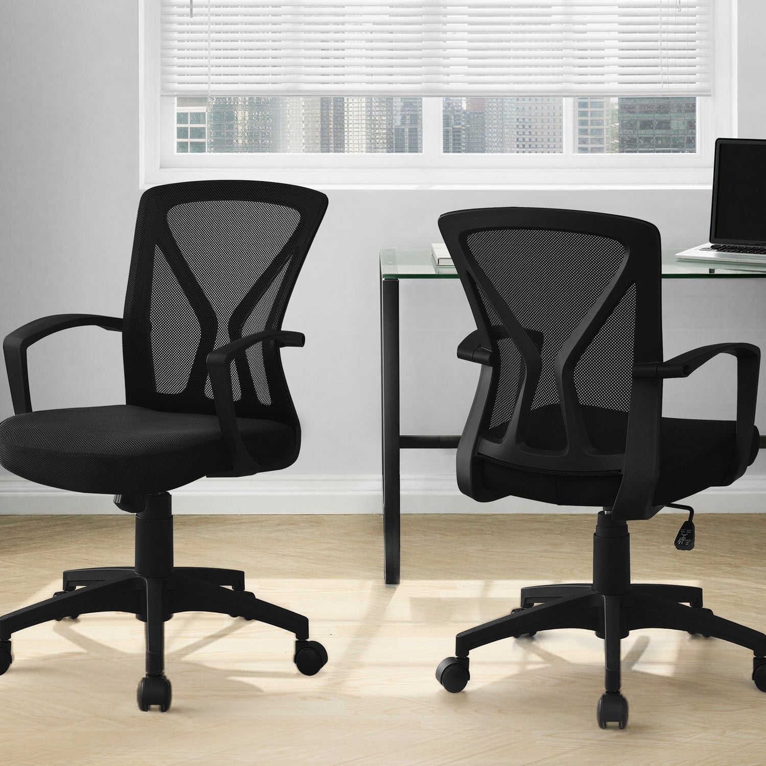 Contemporary Office Chair with Adjustable Height, Swivel, Ergonomic Design, Black Mesh Back, Black Metal Frame, Modern Work D