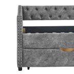 Grey Upholstered Tufted Twin Size Daybed with Drawers and Copper Nailhead Trim, Eucalyptus Wood Frame, 81.5''x4''x30.5'' - Grand Goldman Shop