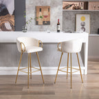26 Inch Set of 2 Bar Stools,with Chrome Footrest and Base Velvet + Golden Leg Simple Bar Stoo,CREAM - Grand Goldman Shop