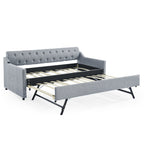 Linen Grey Mid-Century Style Twin Size Upholstered Daybed with Trundle and USB Charging Armrest - Grand Goldman Shop