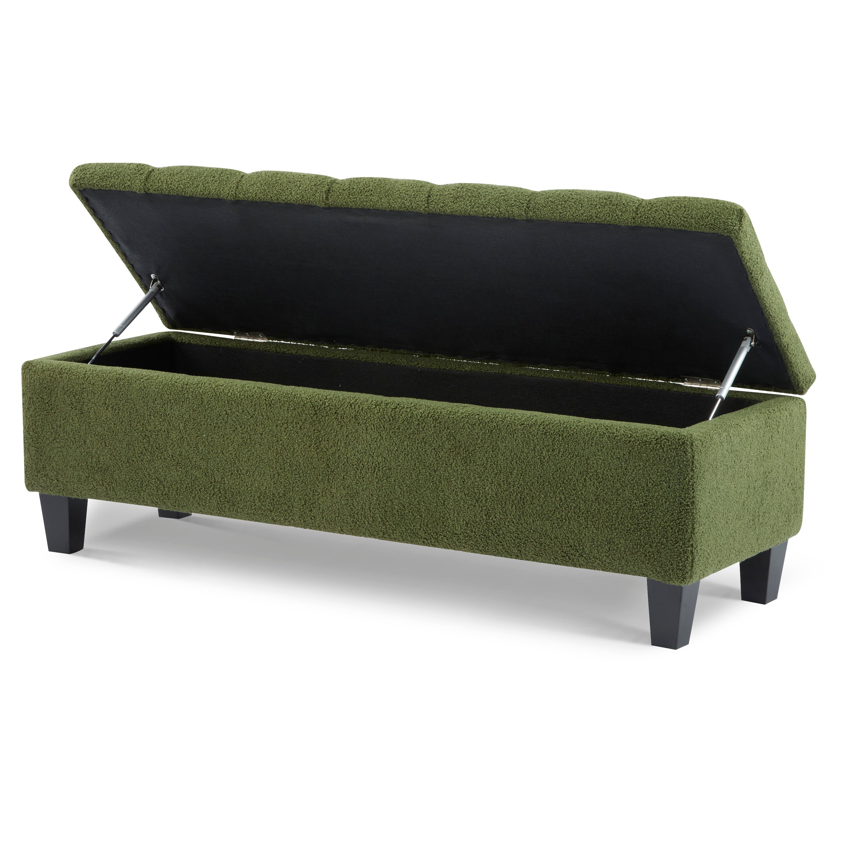 Ottoman Bench with Storage, Green Boucle Surface, Rubber Wood Legs, 300 lbs Capacity - Grand Goldman Shop