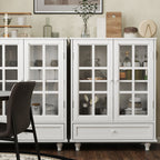 Minimalist White Buffet Cabinet with Double Glass Doors and Drawer, Modern Wooden Storage Sideboard Cupboard for Living room, Dining Room Hallway Entryway - Grand Goldman Shop