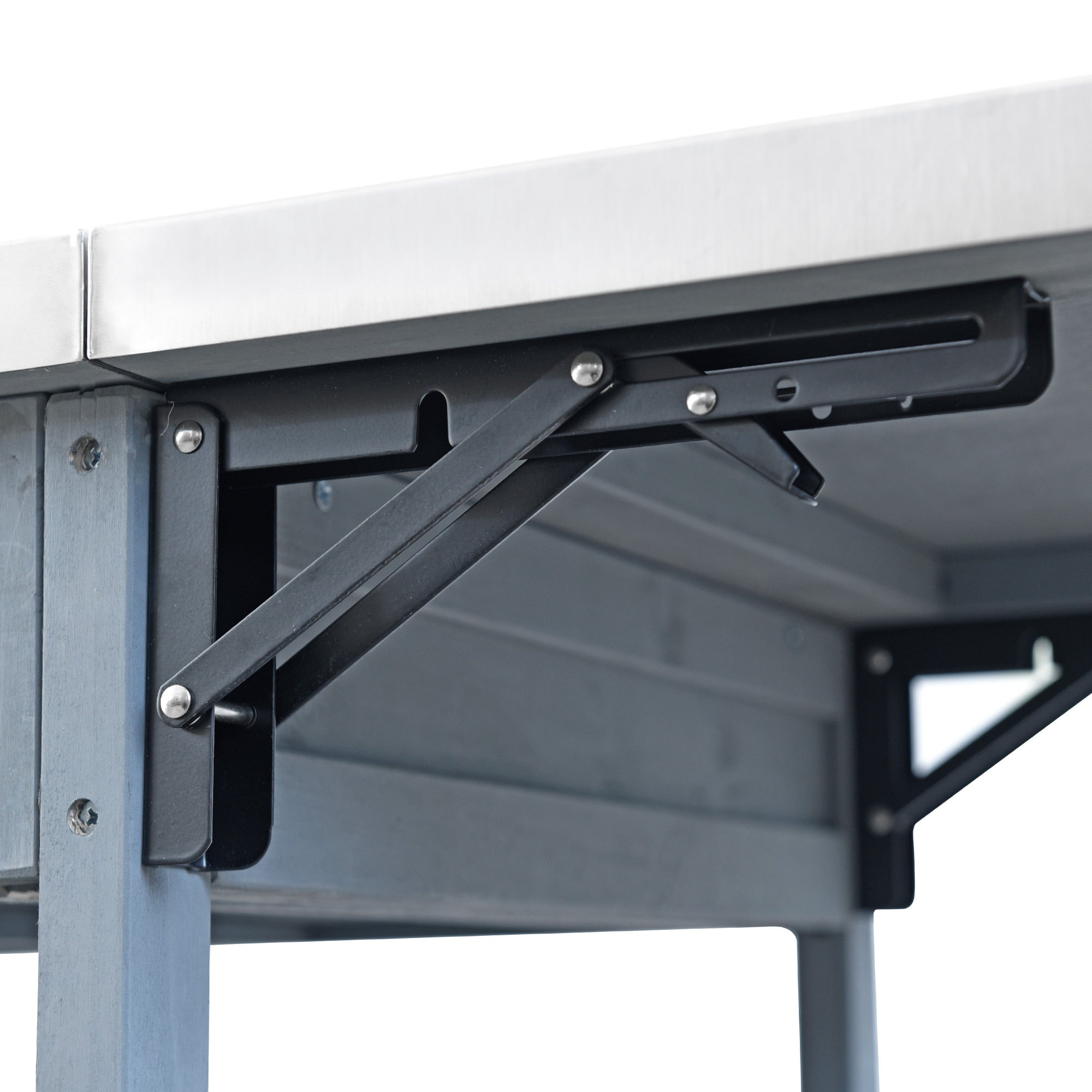 K&K 40.5' Outdoor Grill Cart with Stainless Steel Top, Solid Wood Outdoor Storage Cabinet with Drop Leaf, One Drawer, Towel Rack, Rolling Kitchen Cart with Lockable Wheels for Lawn Garden, Blue Grey - Grand Goldman Shop