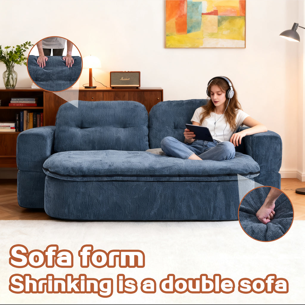 Modern Floor Sofa with 2 Pillows,Convertible Corduroy Fabric Foam-Filled Sleeper Sofa Bed, no assembly required,Convertible Sofa Cushion Unfolds into Quilt,Folding Mattress for Living Room,Playroom - Grand Goldman Shop