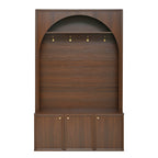 ON-TREND Farmhouse All-in-One Hall Tree with Adjustable Shelves, Retro Arched Entryway Storage Bench with 3 Cabinets, Wooden Coat Rack Organizer with 4 Golden Hooks for Mudroom, Hallway, Walnut - Grand Goldman Shop