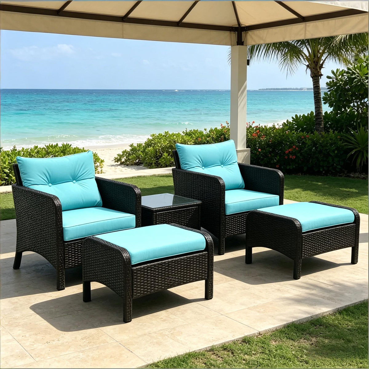 Modern Conversation Set,Outdoor Patio Conversation Set,5 Pieces Rattan Wicker Conversation Set