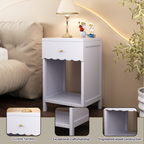 Modern Nightstand with Drawer and Open Shelf, Scalloped Edge Bedside Table in Light Purple, Minimalist Side Table for Kids Room or Girls' Room, Engineered Wood, 16.93 x 14.96 x 26.77 inches - Grand Goldman Shop