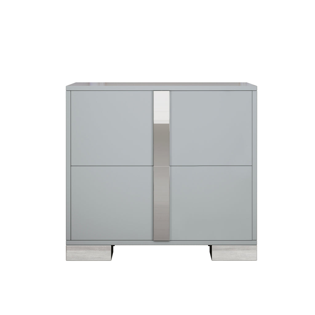 Elegant Nightstand with Metal Foot, Mirrored Bedside Table with 2 Drawers for Bedroom, Living Room, Gray (Old SKU: WF319353AAE) - Grand Goldman Shop