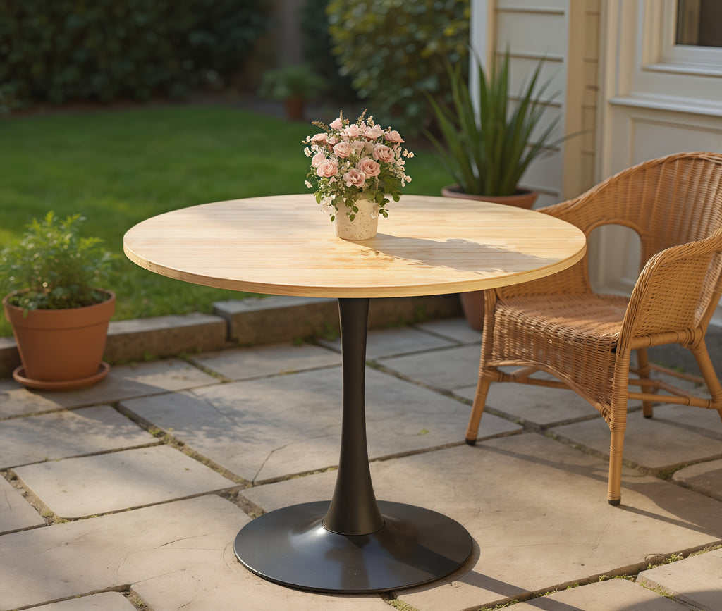 (Natural Wood Color)Round Table, Modern Dining Table, Dining Table, MDF Top and Steel Base Tulip Round Kitchen Table, Kitchen Table, Mid Century Coffee Table for Living Room 24 Inch, Oval Dining Table - Grand Goldman Shop