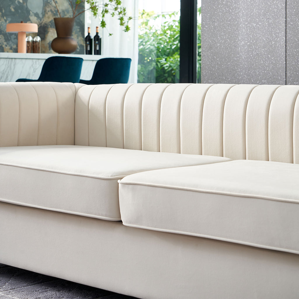 Contemporary Velvet Sofa Couch 84.25''W for Living Room, Beige - Grand Goldman Shop