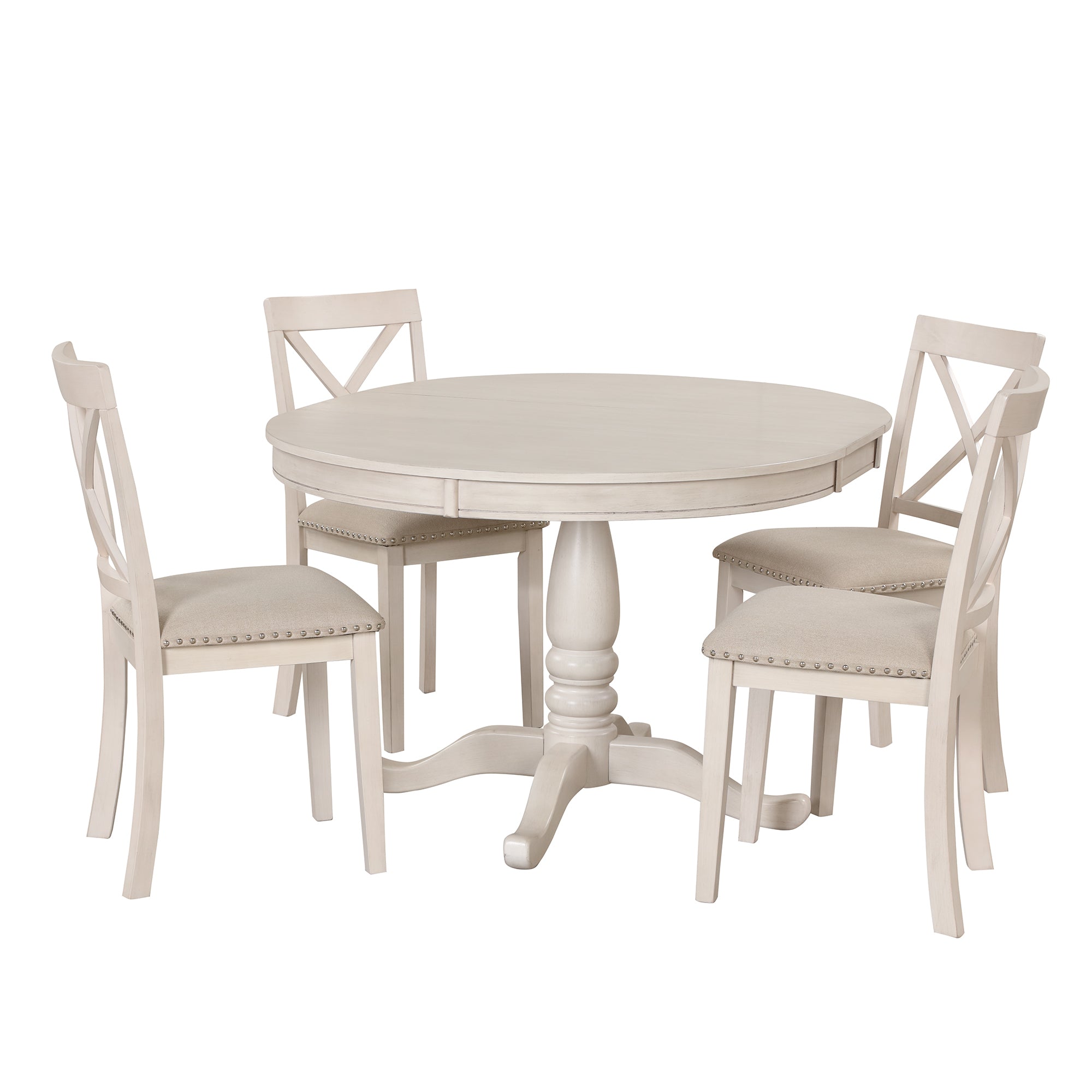 Antique White Modern Dining Table Set for 4 with Round Table and Chairs, Solid Wood & MDF - Grand Goldman Shop