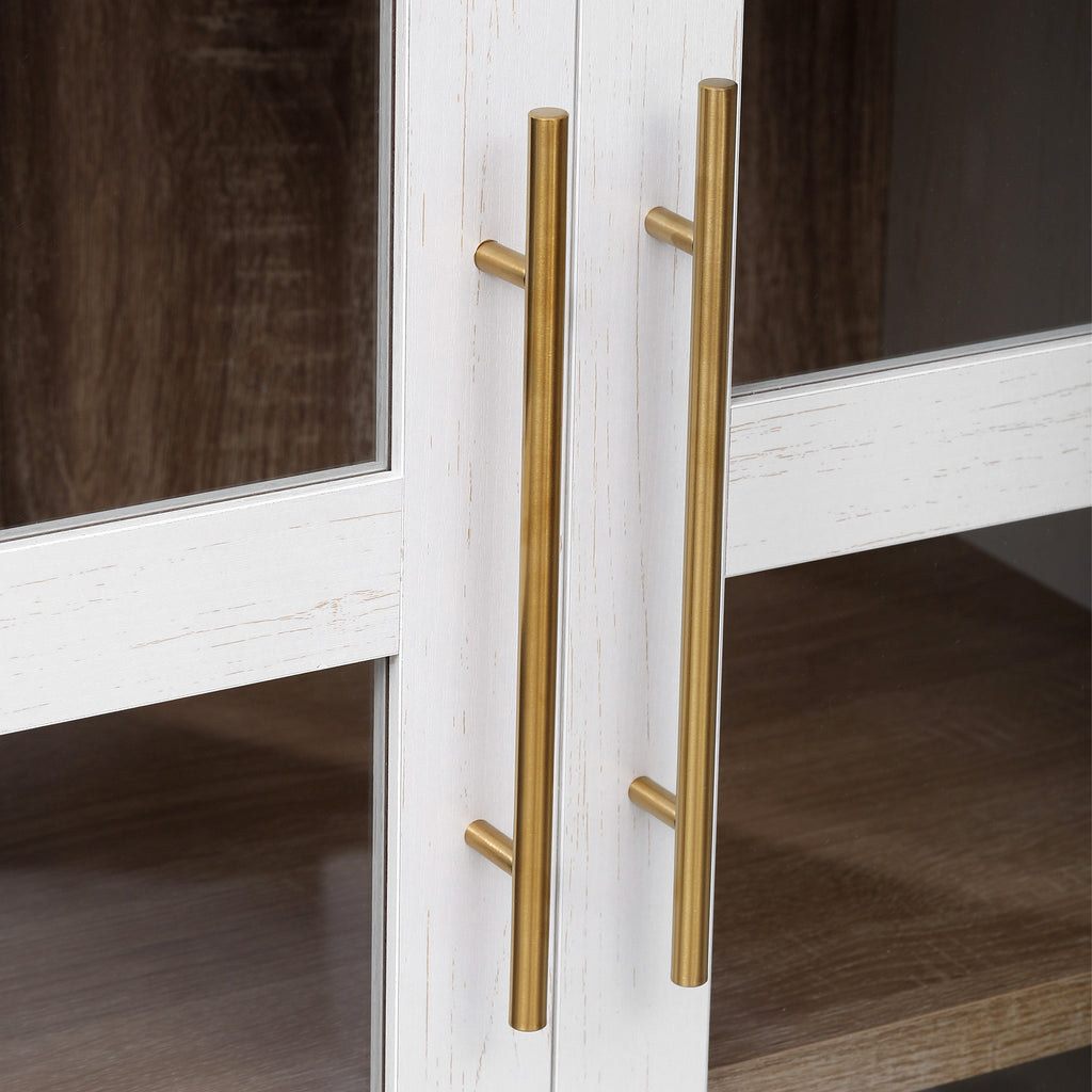 K&K 71' Tall Arched Kitchen Pantry Cabinet with 2 Large Drawers, Modern Farmhouse Kitchen Storage Cabinets with Adjustable Shelves, Glass Door, Wood Versatile Cupboard for Kitchens, Dining Room, White - Grand Goldman Shop