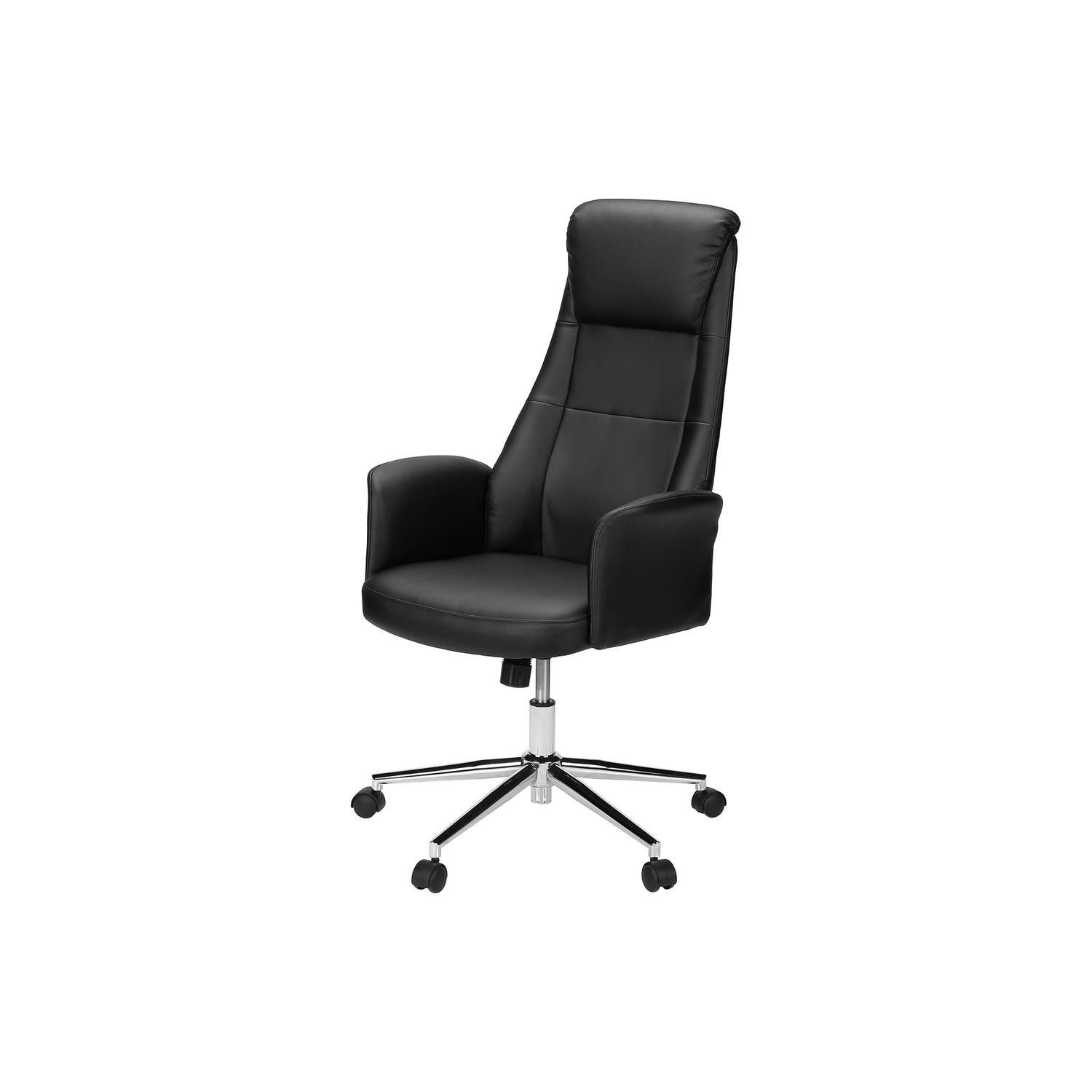 Contemporary Office Chair with Adjustable Height, Ergonomic Design, Black Leather-Look Upholstery, Chrome Metal Base, Modern 