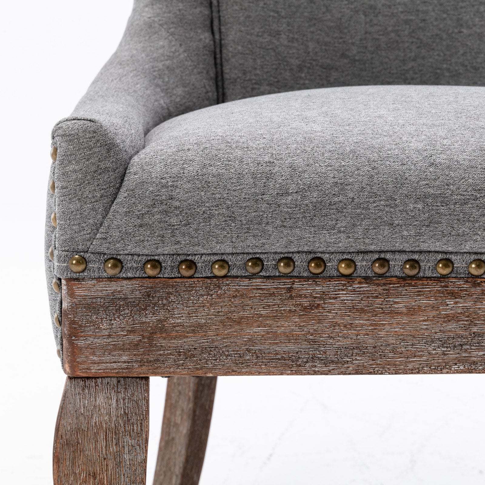 A&A Furniture Ultra Side Dining Chair with Thickened Fabric and Solid Wood Legs, Bronze Nail Head, Set of 2, Gray - Grand Goldman Shop