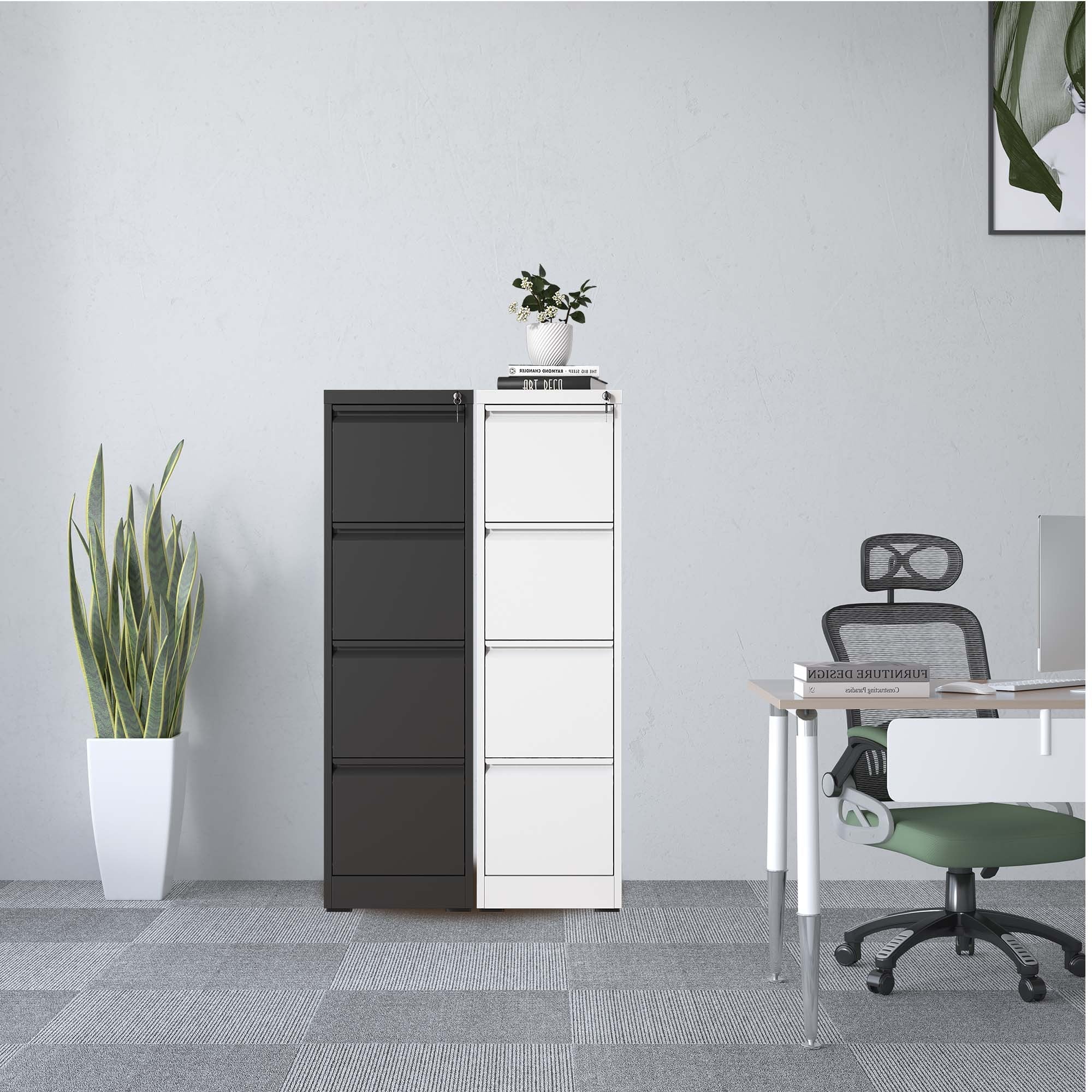 SteelCraft Pro 4 Drawer Vertical File Cabinet with Lock for A4 Legal/Letter Size, White Metal - Grand Goldman
