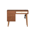 39' Retro Bohemian Style Wooden Makeup Vanity Set with Charging Plug&USB Port and Stool, Dressing Table with 3 Storage Drawers and 1 Rectangular Rattan Drawer, Walnut - Grand Goldman Shop