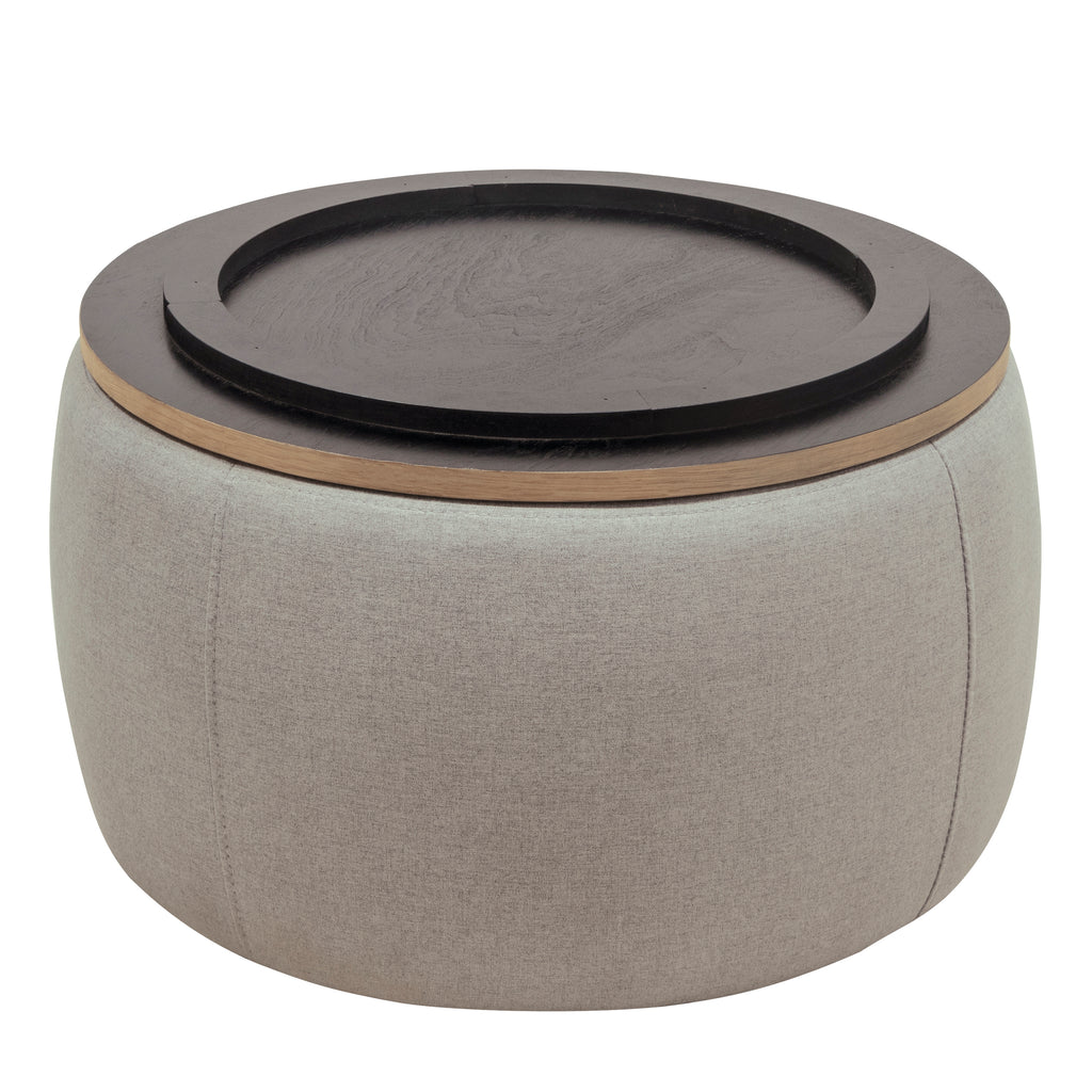 Round Storage Ottoman, 2 in 1 Function, Work as End table and Ottoman,  Grey (25.5'x25.5'x14.5') - Grand Goldman Shop