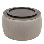 Round Storage Ottoman, 2 in 1 Function, Work as End table and Ottoman,  Grey (25.5'x25.5'x14.5') - Grand Goldman Shop