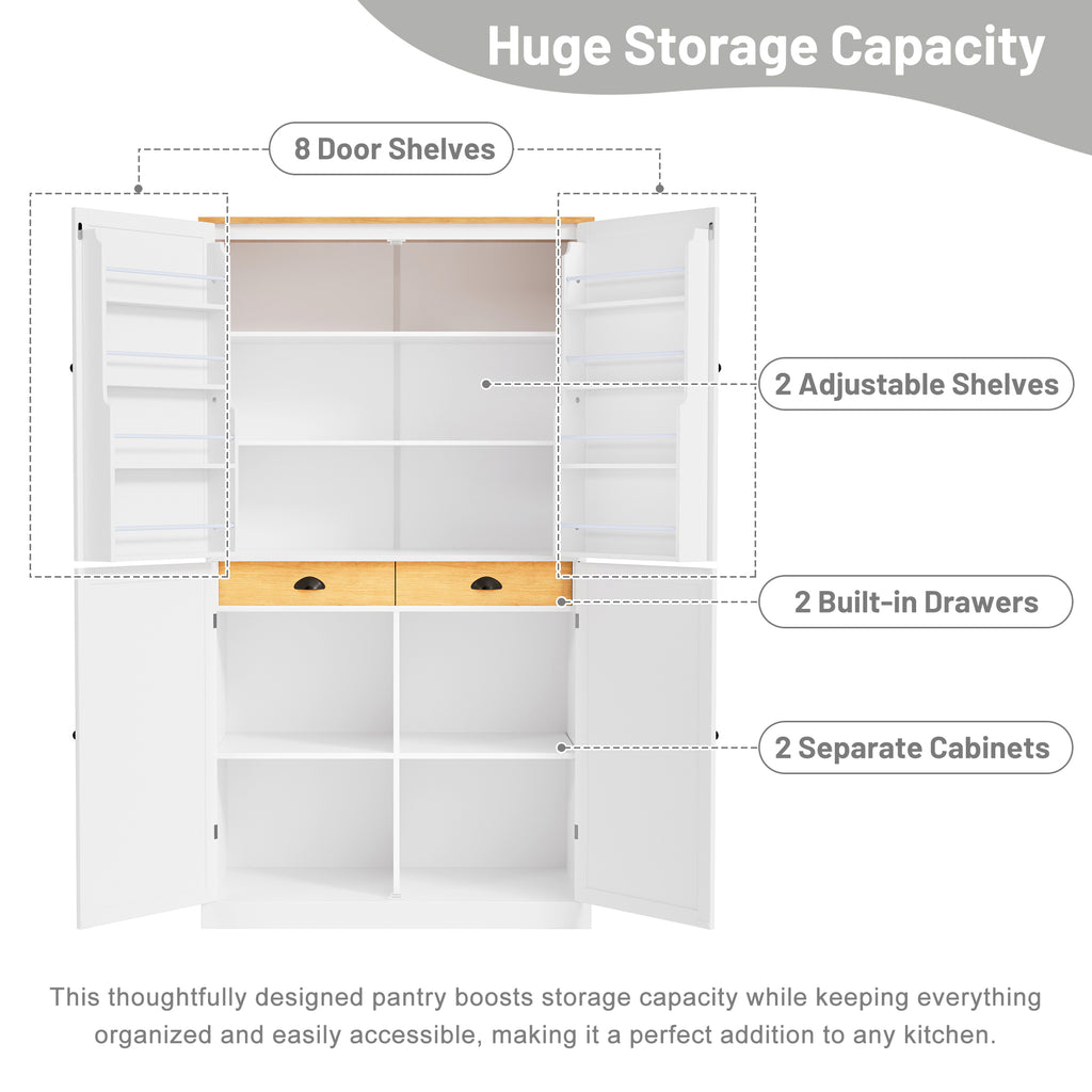 [Assembly Video Provided]TOPMAX 40.2x20x71.3inch High Freestanding Kitchen Pantry Large Cupboard Storage Cabinet with 2 Drawers, 2 Adjustable Shelves, 8 Door Shelves for Kitchen, Dining Room,White - Grand Goldman Shop