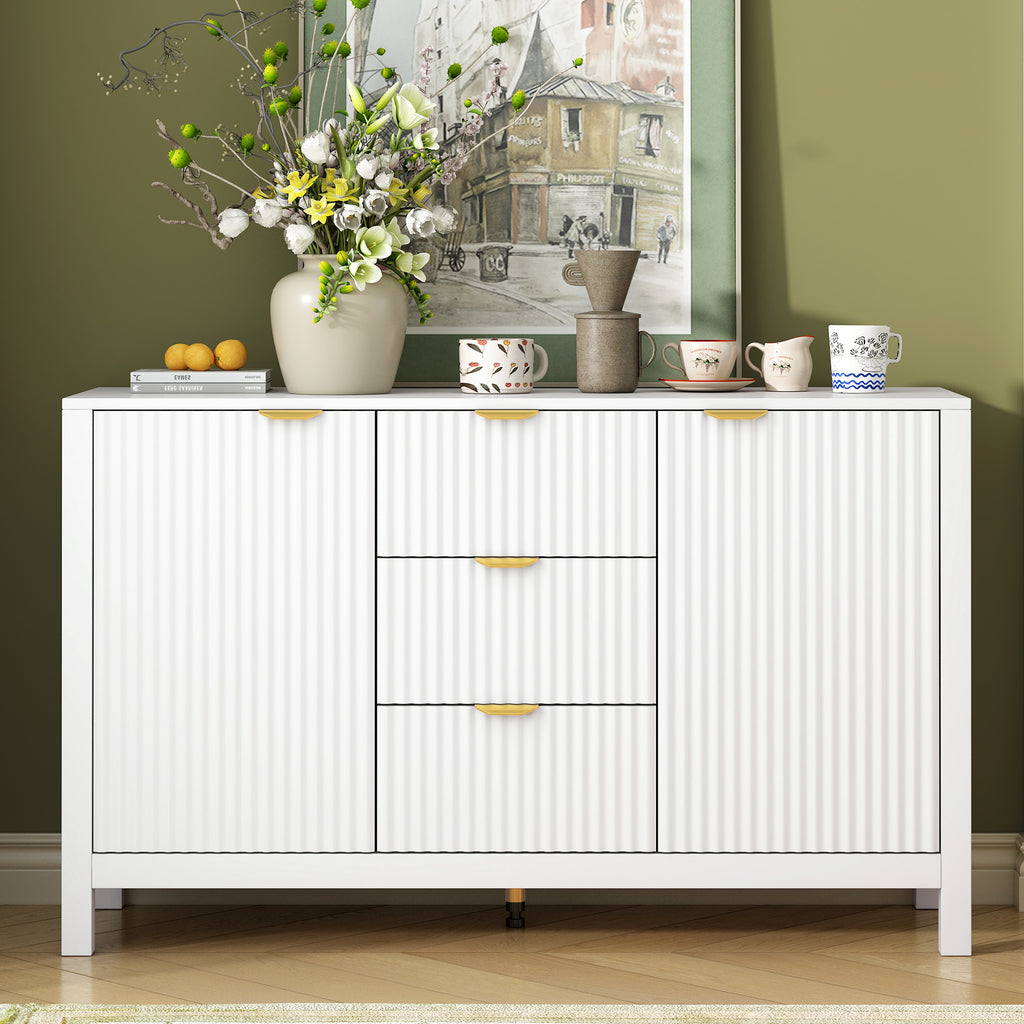 U_STYLE Sideboard with Wave Design - 3 Adjustable Shelves, 3 Drawers & Soft-Close Doors, Storage Console Table with Metal Handles, Suitable for Study, Hallway and Living Room, 3 Colors - Grand Goldman Shop