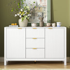U_STYLE Sideboard with Wave Design - 3 Adjustable Shelves, 3 Drawers & Soft-Close Doors, Storage Console Table with Metal Handles, Suitable for Study, Hallway and Living Room, 3 Colors - Grand Goldman Shop
