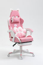 Cat Ears Pink Gaming Chair - Pink PU Leather Ergonomic Reclining Office Chair with Footrest, 310lb Capacity, 6-Position Recli