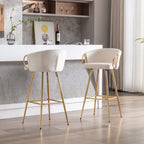 26 Inch Set of 2 Bar Stools,with Chrome Footrest and Base Velvet + Golden Leg Simple Bar Stoo,CREAM - Grand Goldman Shop