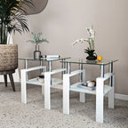 Set of 2, Modern Tempered Glass Tea Table Coffee Table End Table, Square Table for Living Room, Transparent/White - Grand Goldman Shop