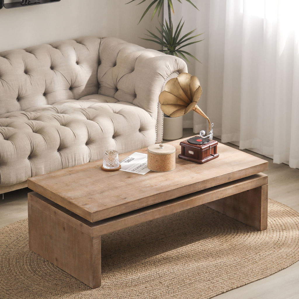 Modern Rustic Wood Coffee Table – Rectangular Living Room Center Table with Floating Top Design 47.6' L * 23.6' W * 16.3' H - Grand Goldman Shop