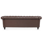 Dark Brown PU Rolled Arm Chesterfield Three Seater Sofa with Solid Wood Frame and Birch Legs - Grand Goldman Shop