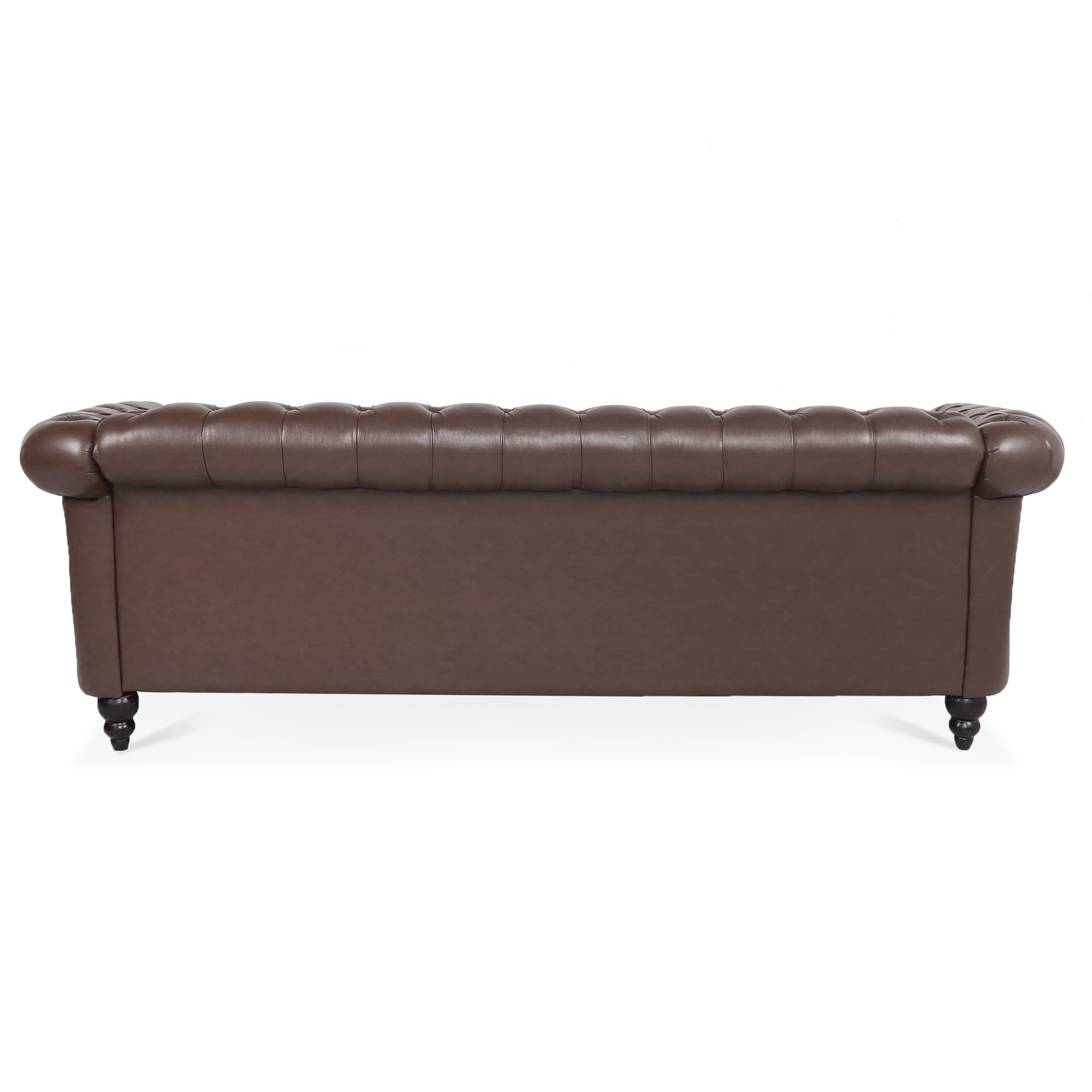 Dark Brown PU Rolled Arm Chesterfield Three Seater Sofa with Solid Wood Frame and Birch Legs - Grand Goldman Shop