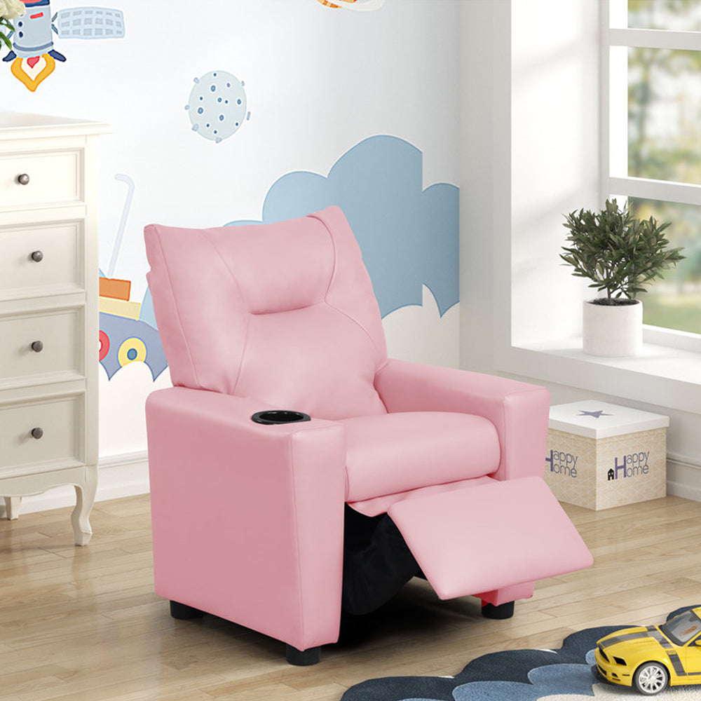 PVC Fabric Kids Recliner Chair with Cupholder, Pink - Grand Goldman